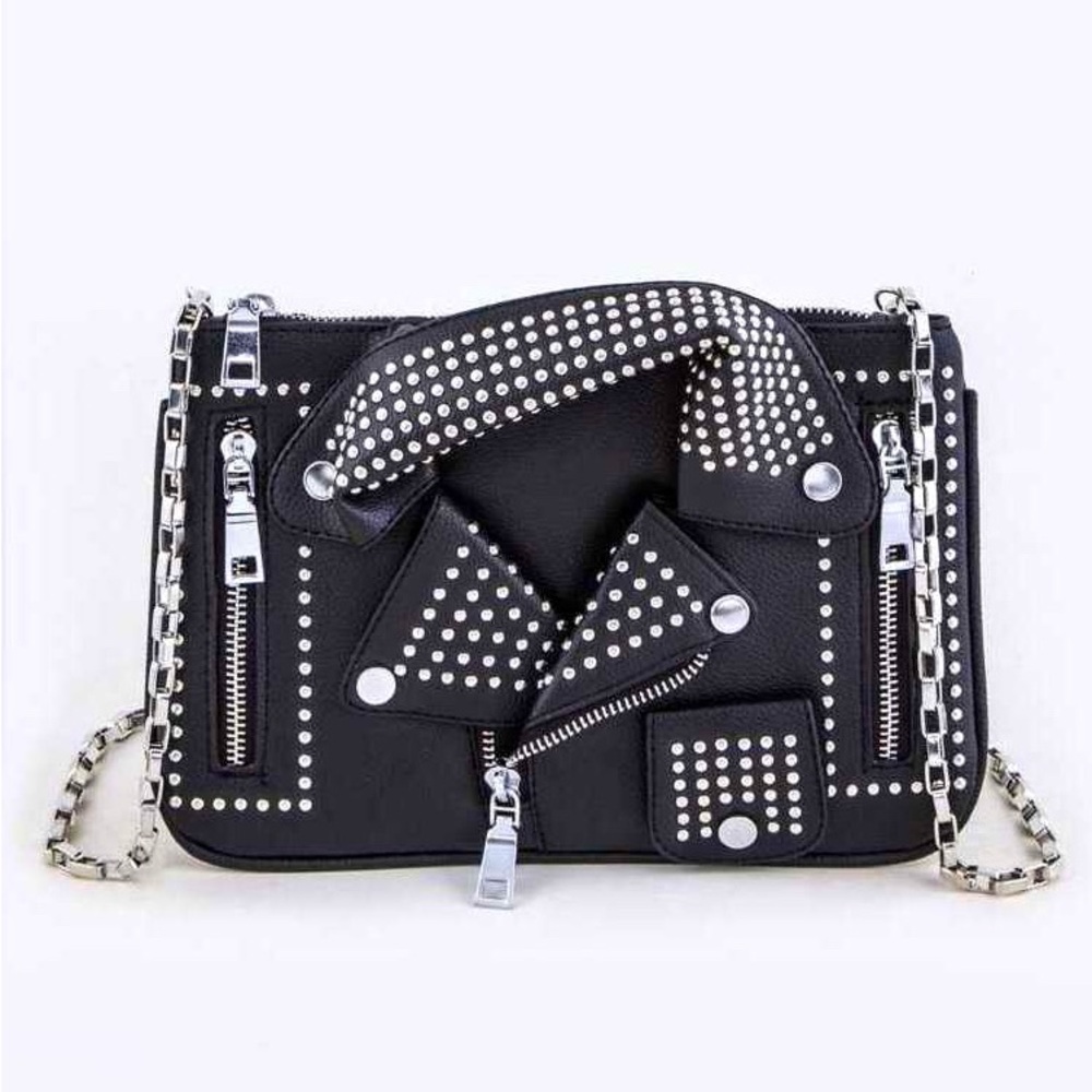 Studded Vegan Leather Jacket Clutch Bag